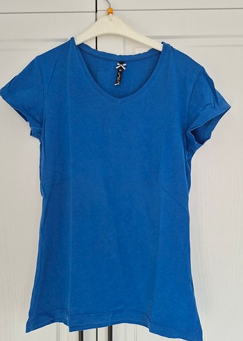 Kadın Mavi V Yakalı T-shirt