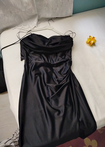 saten drapeli elbise - Görsel 6