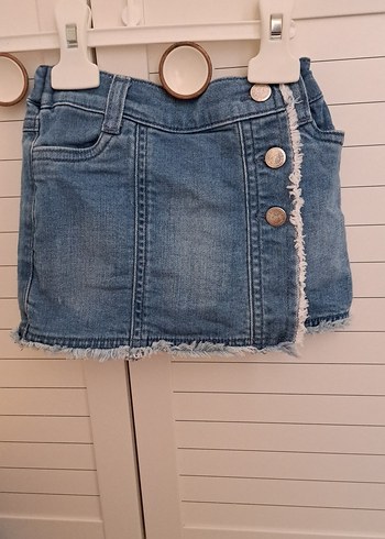 Düğmeli Mavi Kız Denim Etek