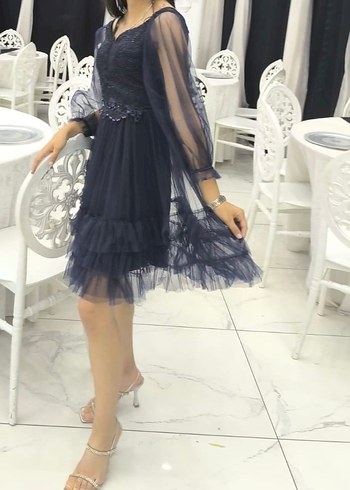 Kısa Lacivert Tül Elbise - Görsel 2