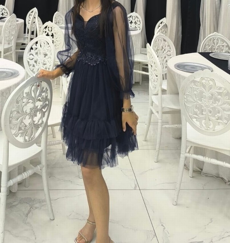 Kısa Lacivert Tül Elbise - Görsel 3