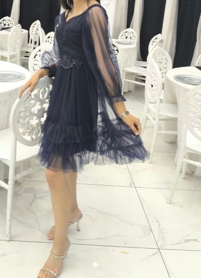 Kısa Lacivert Tül Elbise - Görsel 2
