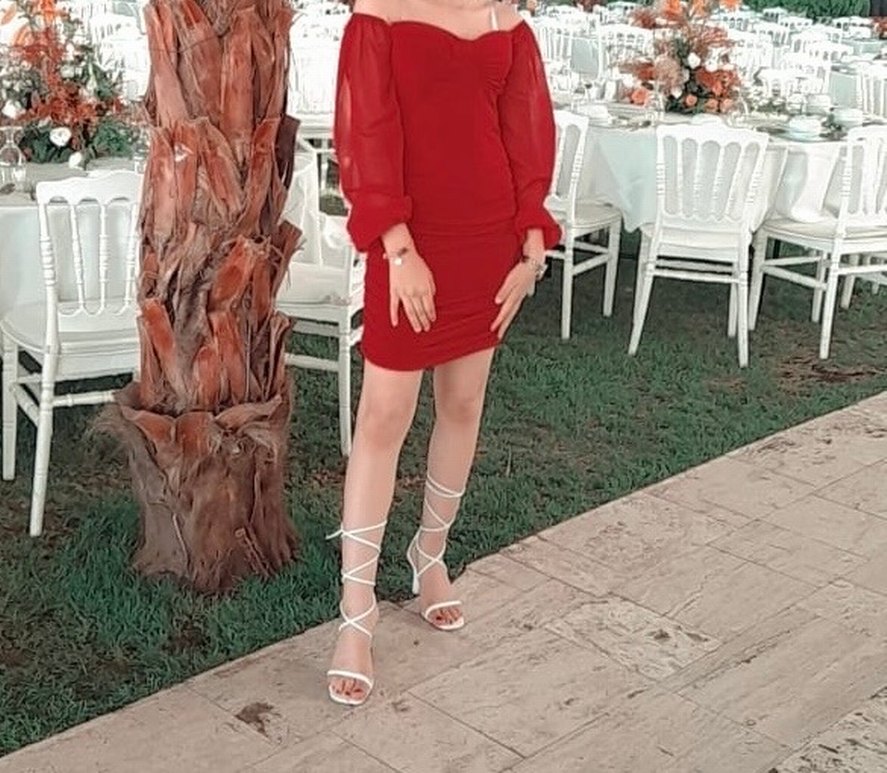 Kırmızı Mini Drapeli Halter Yaka Elbise - Görsel 2