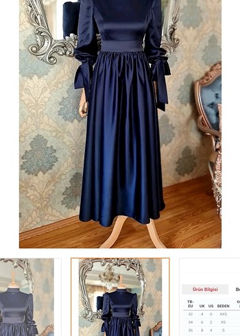 Lacivert Drapeli Uzun Kollu Abiye Elbise - Görsel 2