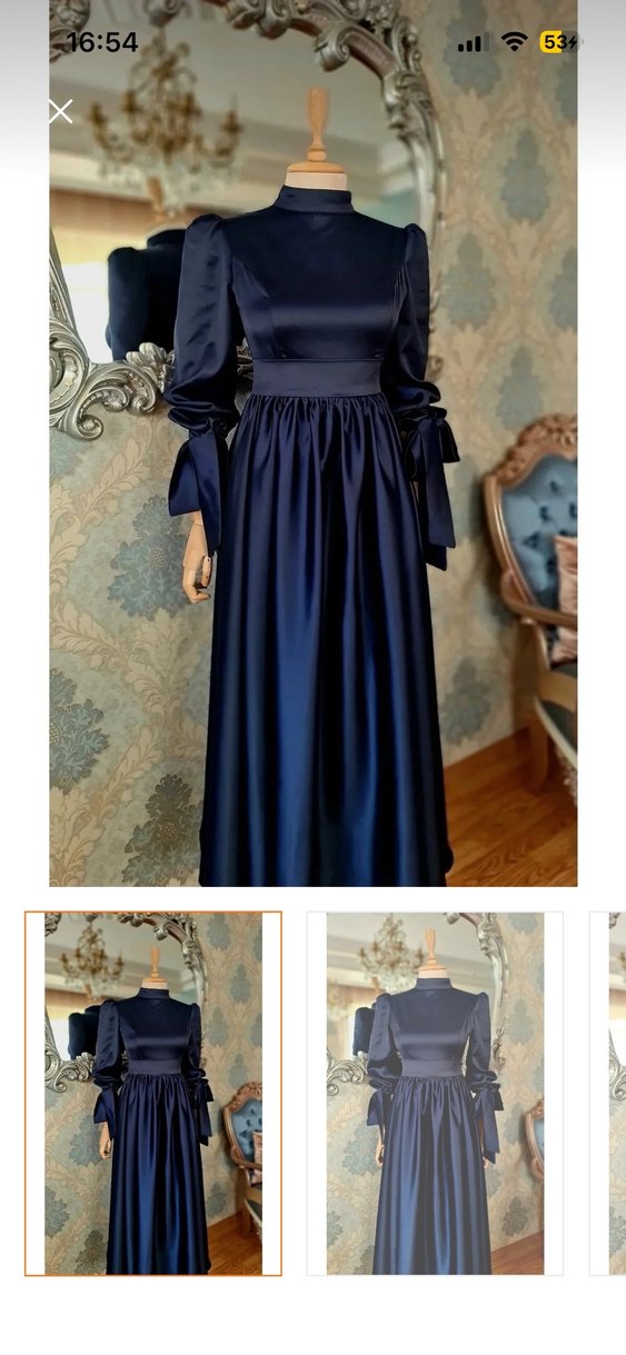 Lacivert Drapeli Uzun Kollu Abiye Elbise - Görsel 4