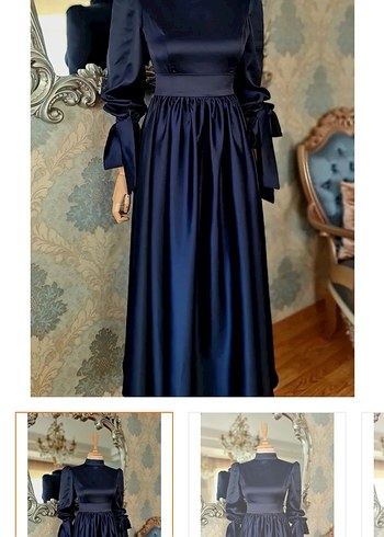 Lacivert Uzun Drapeli Kadın Abiye Elbise - Görsel 4