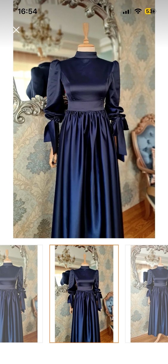 Lacivert Uzun Drapeli Kadın Abiye Elbise - Görsel 2