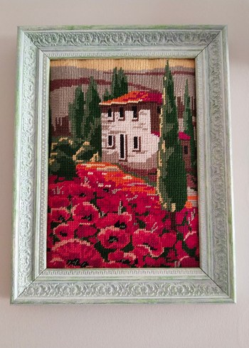 Ahşap Sanat Renkli Nakışlı Bohem Manzara Tablosu