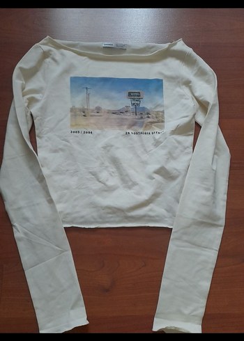 Beyaz Baskılı Kadın Crop Tişört