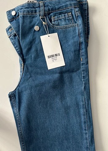 Düğmeli Mavi Kadın Denim Pantolon
