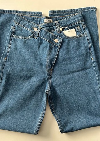 Diğer Düğmeli Mavi Kadın Denim Pantolon