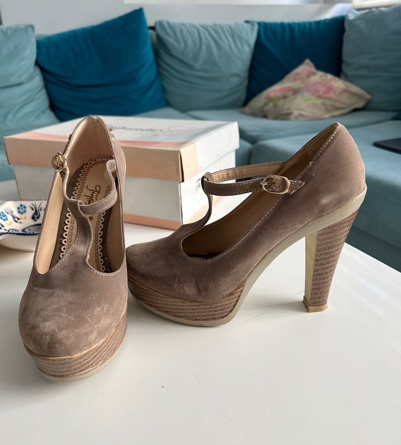 Bej Süet Platform Topuklu Kadın Ayakkabı - Görsel 3