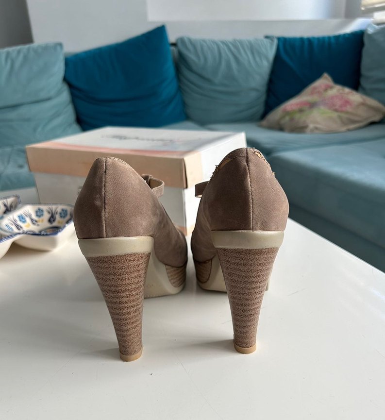 Bej Süet Platform Topuklu Kadın Ayakkabı - Görsel 4