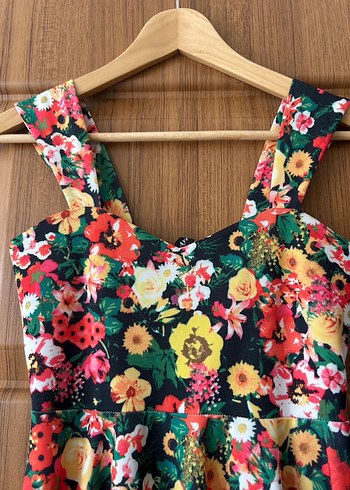 Çiçek Desenli Renkli Midi Bohem Elbise - Görsel 2