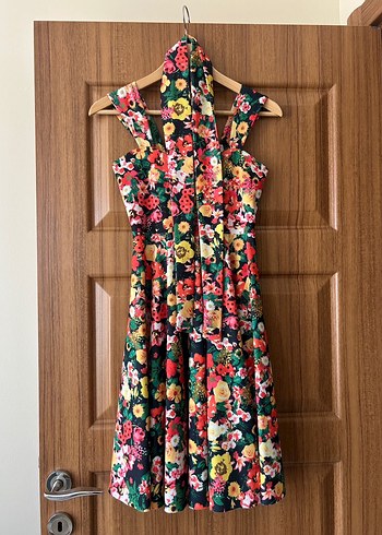 Çiçek Desenli Renkli Midi Bohem Elbise - Görsel 4