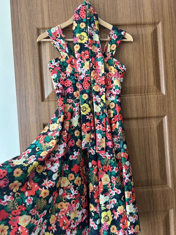 Çiçek Desenli Renkli Midi Bohem Elbise - Görsel 3