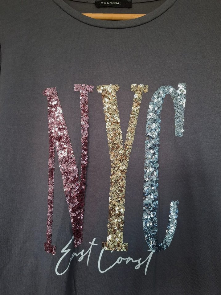 Pul İşlemeli Gri Uzun Kollu Tişört - Görsel 2