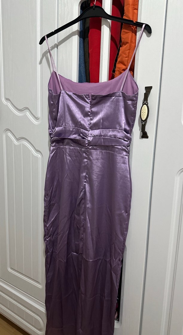 Lila saten elbise - Görsel 2