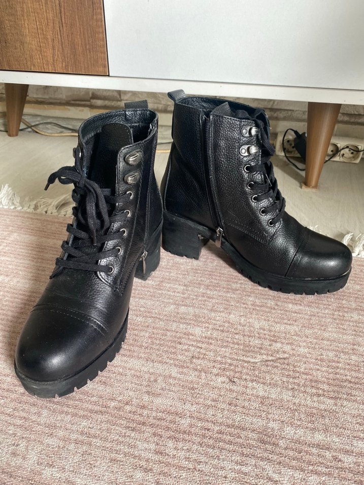 Siyah Deri Kadın Goth Topuklu Bot orjinal deri - Görsel 3