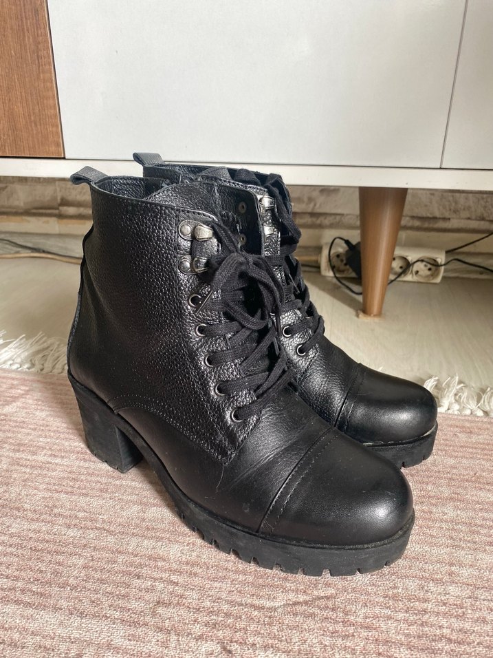 Siyah Deri Kadın Goth Topuklu Bot orjinal deri - Görsel 2