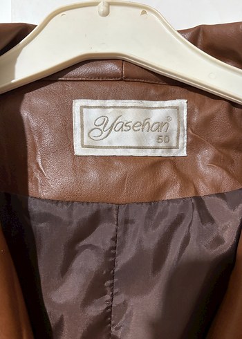 Düğmeli Kahverengi Uzun Deri Kadın Ceket - Görsel 2