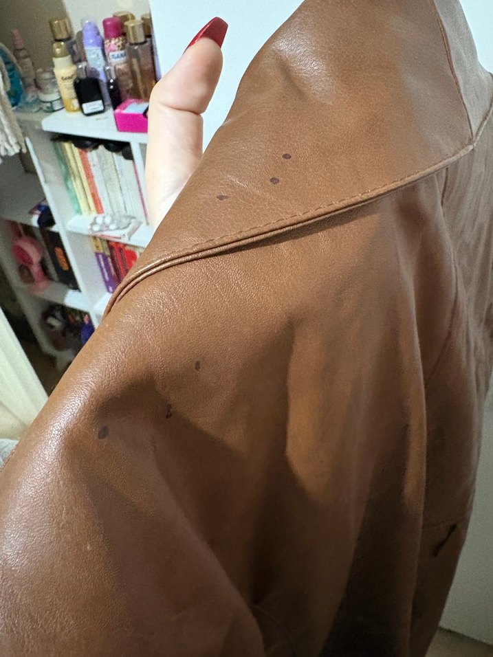 Düğmeli Kahverengi Uzun Deri Kadın Ceket - Görsel 3