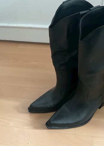 Siyah Deri Diz Boyu Stiletto Bot - Görsel 2