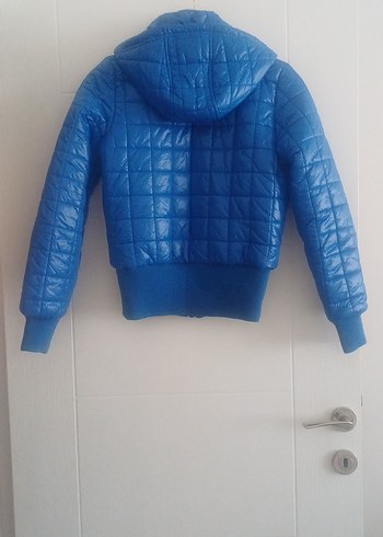 Adidas Kadın Mavi Kapüşonlu Parlak Kış Ceketi
