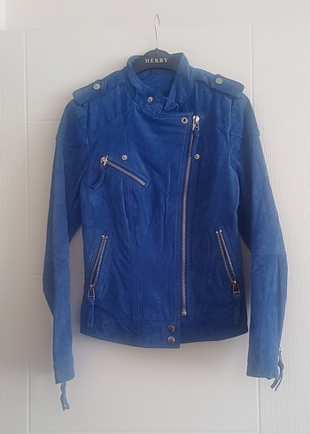 Mavi Süet Biker Deri Ceket