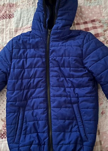 Erkek Çocuk Mavi Kapüşonlu Fermuarlı Mont