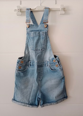 Kızlar için Mavi Bağcıklı Denim Tulum