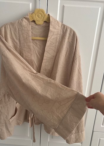 s Beden Bej Keten Midi Kimono