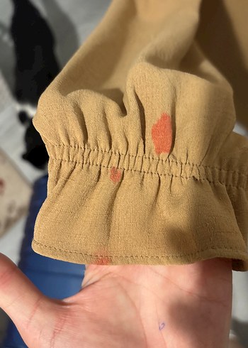 36 Beden camel Renk Bej Fırfırlı Hamile Bluzu