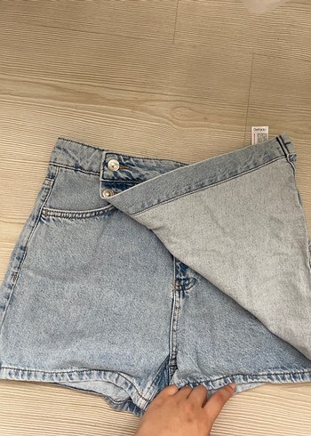 36 Beden Düğmeli Denim Mini Kadın Kot Şort Etek