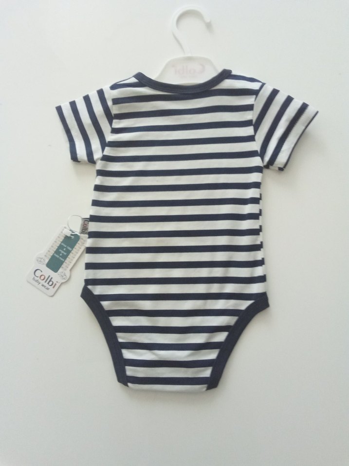 Mavi Çizgili Kısa Kollu Bebek Body - Görsel 2
