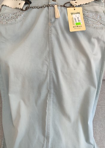 Bej Renkli Midi Denim Etek