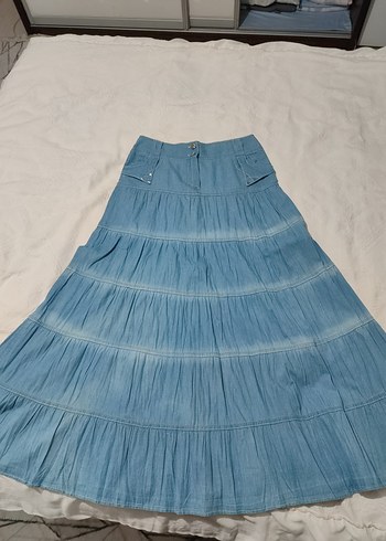 Diğer Kadın Mavi Uzun Pileli Denim Etek