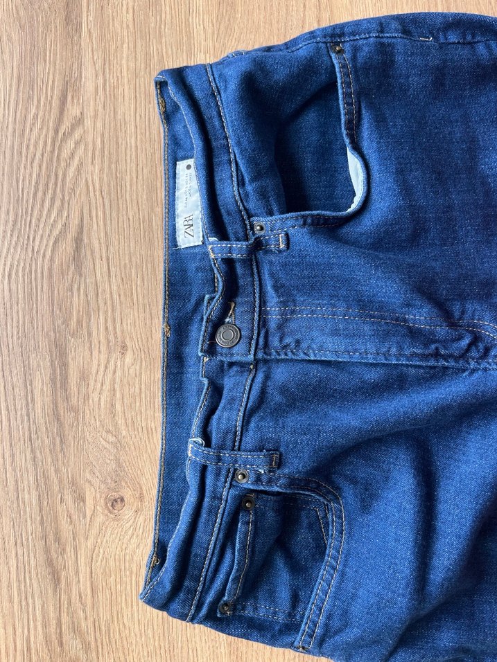 Zara Kadın Mavi Regular Fit Midi Kot Pantolon - Görsel 4