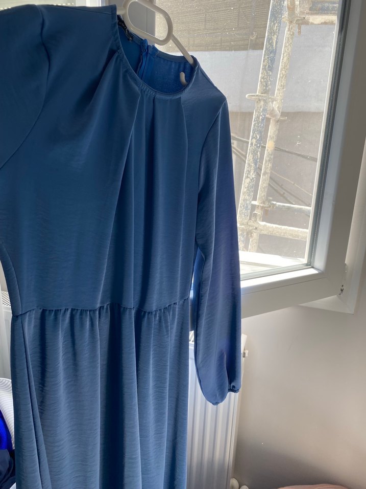 Mavi Uzun Kollu Salaş Elbise - Görsel 2