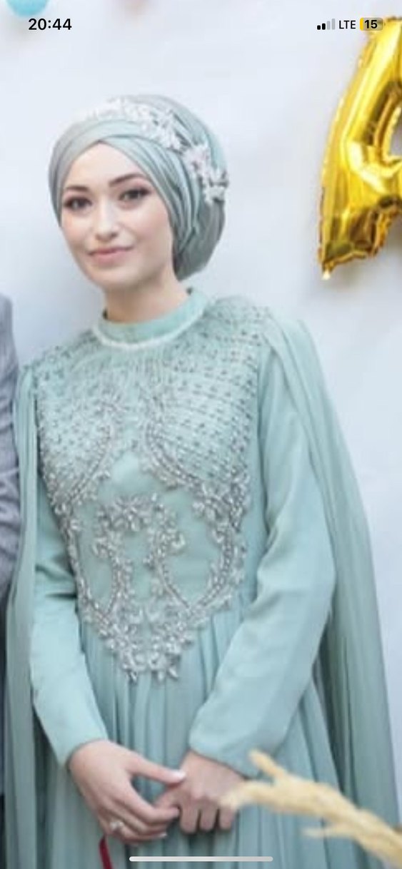 Boncuk İşlemeli Uzun Kollu Tesettür Abiye Elbise - Görsel 2