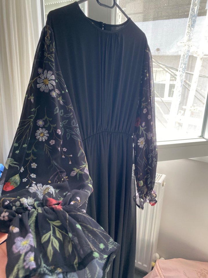 Bohem Siyah Uzun Nakışlı Elbise - Görsel 2