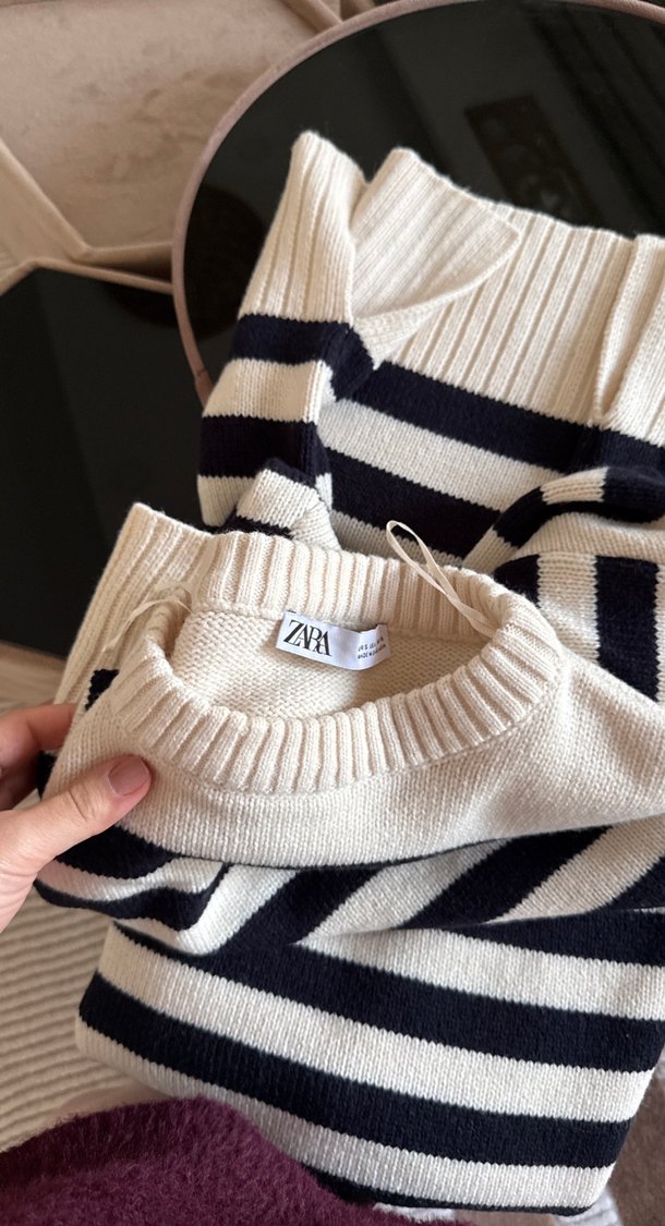 Zara Uzun Kollu Çizgili Kadın Triko Elbise - Görsel 4