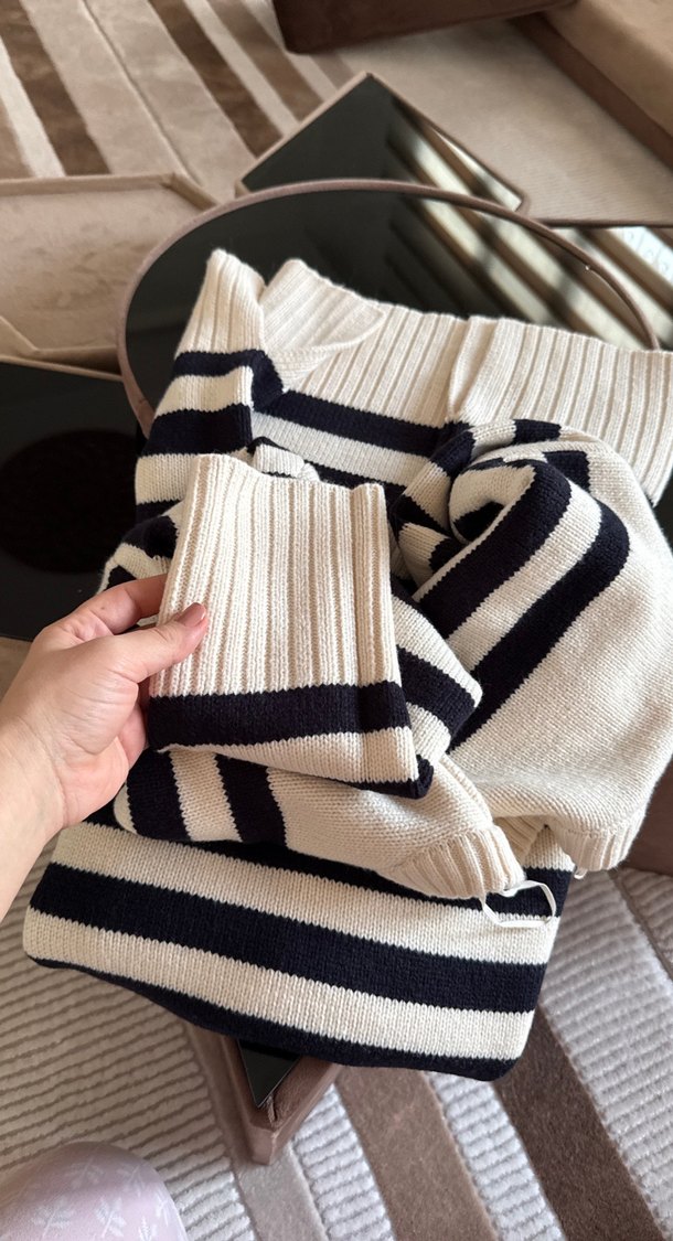 Zara Uzun Kollu Çizgili Kadın Triko Elbise - Görsel 3