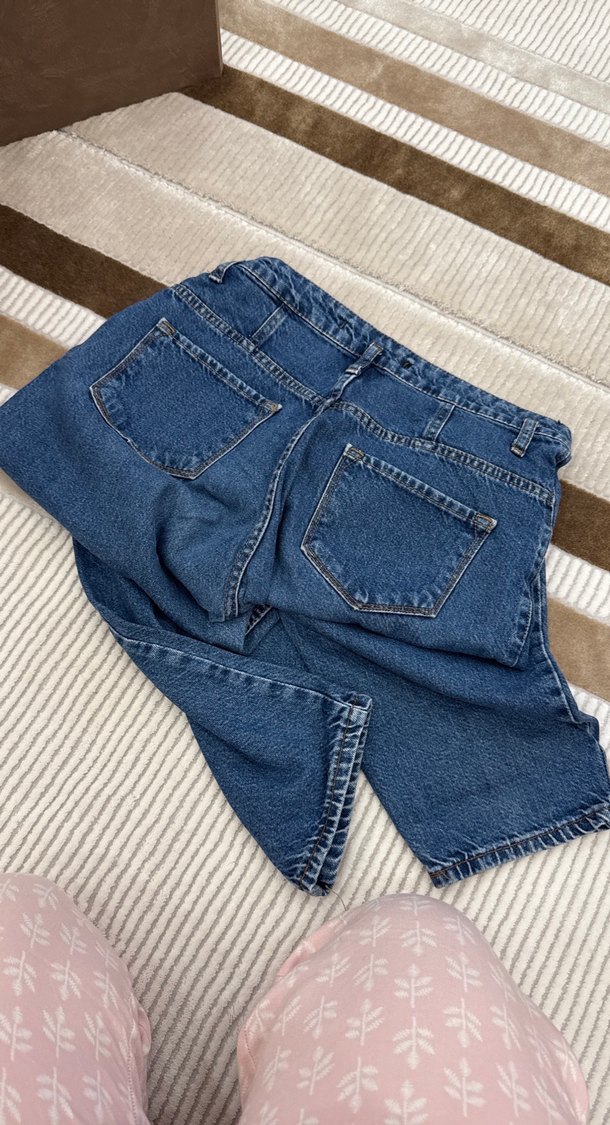 Slouchy jean Düğmeli Midi Mavi Kadın Kot pantolon - Görsel 5