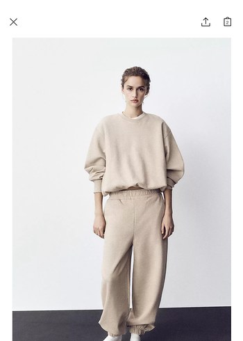 Zara crop Bej Renkli Kadın Salaş Sweatshirt