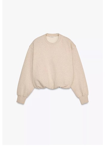 Zara crop Bej Renkli Kadın Salaş Sweatshirt - Görsel 5