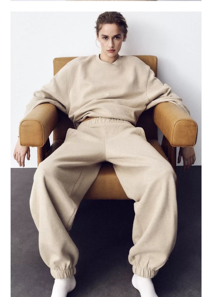 Zara crop Bej Renkli Kadın Salaş Sweatshirt - Görsel 4