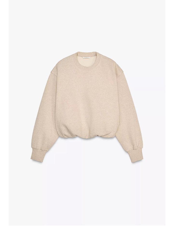 Zara crop Bej Renkli Kadın Salaş Sweatshirt - Görsel 5