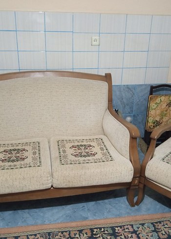 Nakışlı Bej Klasik Koltuk Örtüsü
