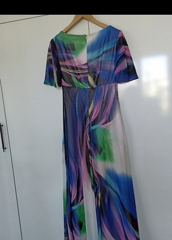 American Vintage Pastel Renkli Uzun Batik Desenli Kadın Elbise